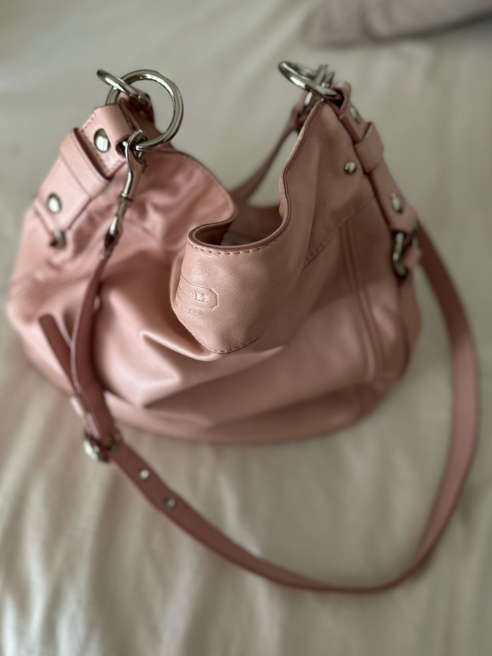 Vintage Blush PINK COACH Large Zoe Leather Hobo Bag Y2K Convertible F14706 🌸💕 - Picture 5 of 9